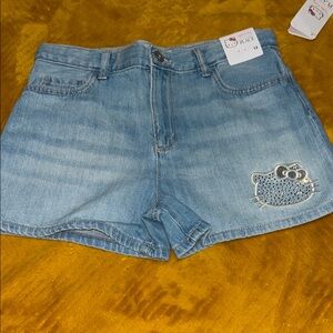 The Children's Place Light Blue Denim Shorts with Rhinestone Kitty